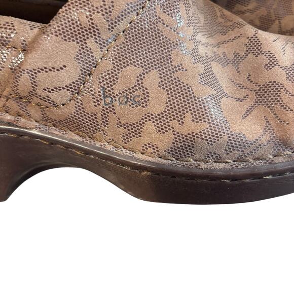 b.o.c. Leather Clogs Slip On Shoes W Size EU 38.5/US 7.5 to 8 Brown Floral - Picture 2 of 9